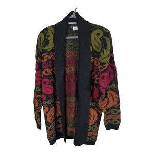 Mademoiselle Knitwear Vintage Paisley Knit Open Cardigan Autumn Size Large
